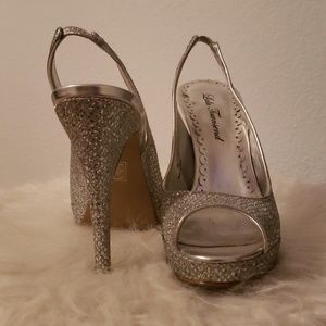 Silver sequin heels